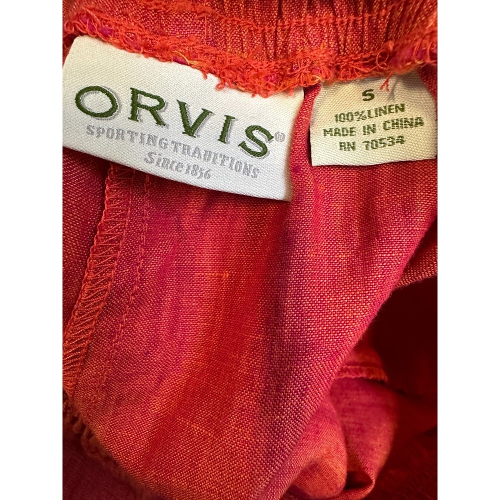 Orvis 100% Linen Elastic Waist Drawstring Crop Pants Button Slit Back Red Small - Picture 10 of 15